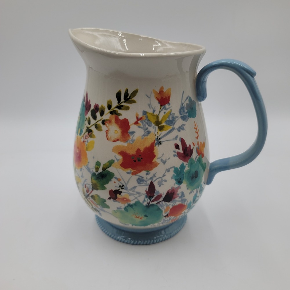 The Pioneer Woman Willow 3.2 QT Stoneware Pitcher Floral Blue Handle 117827.01